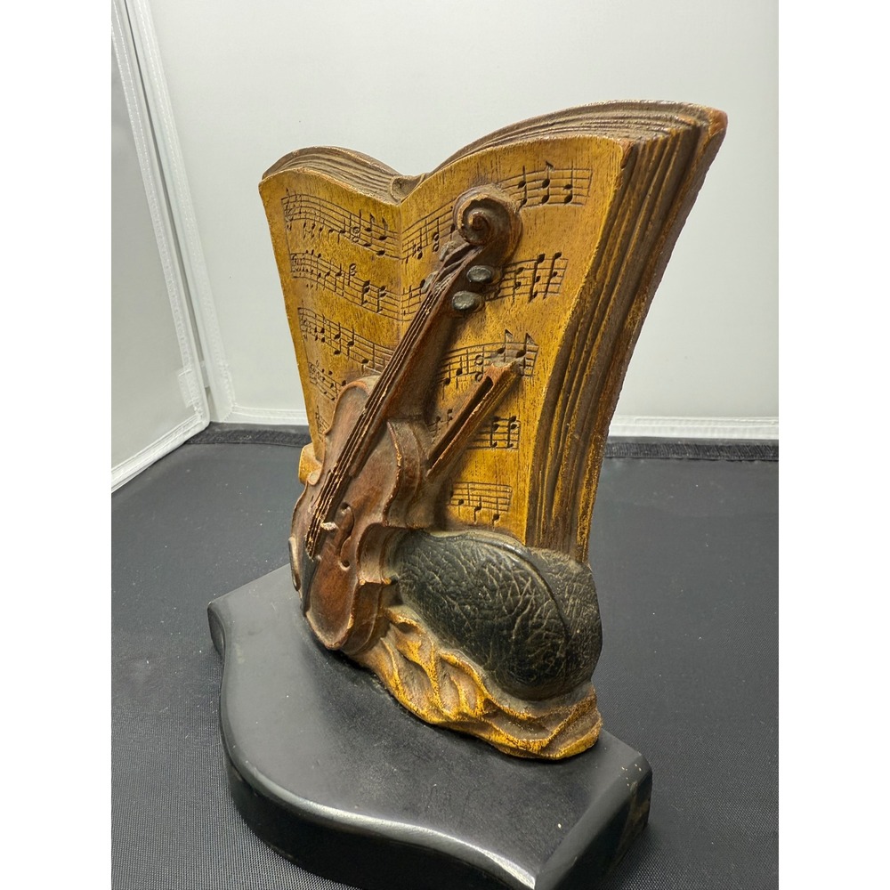 Vintage Syroco Wood Violin Music Book Statue Figurine Decor collectible - Picture 3 of 9